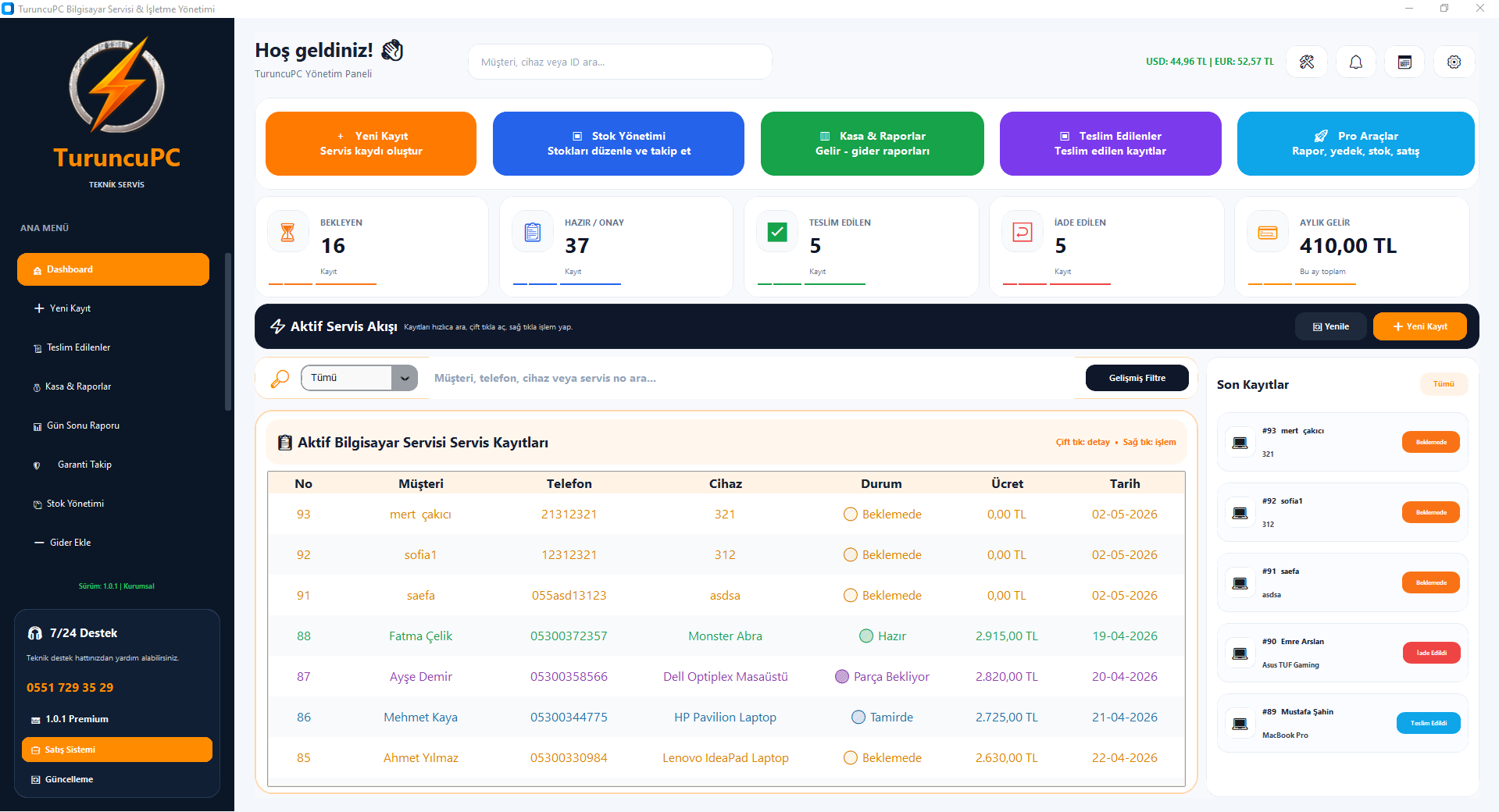 TuruncuPC Teknik Servis Dashboard